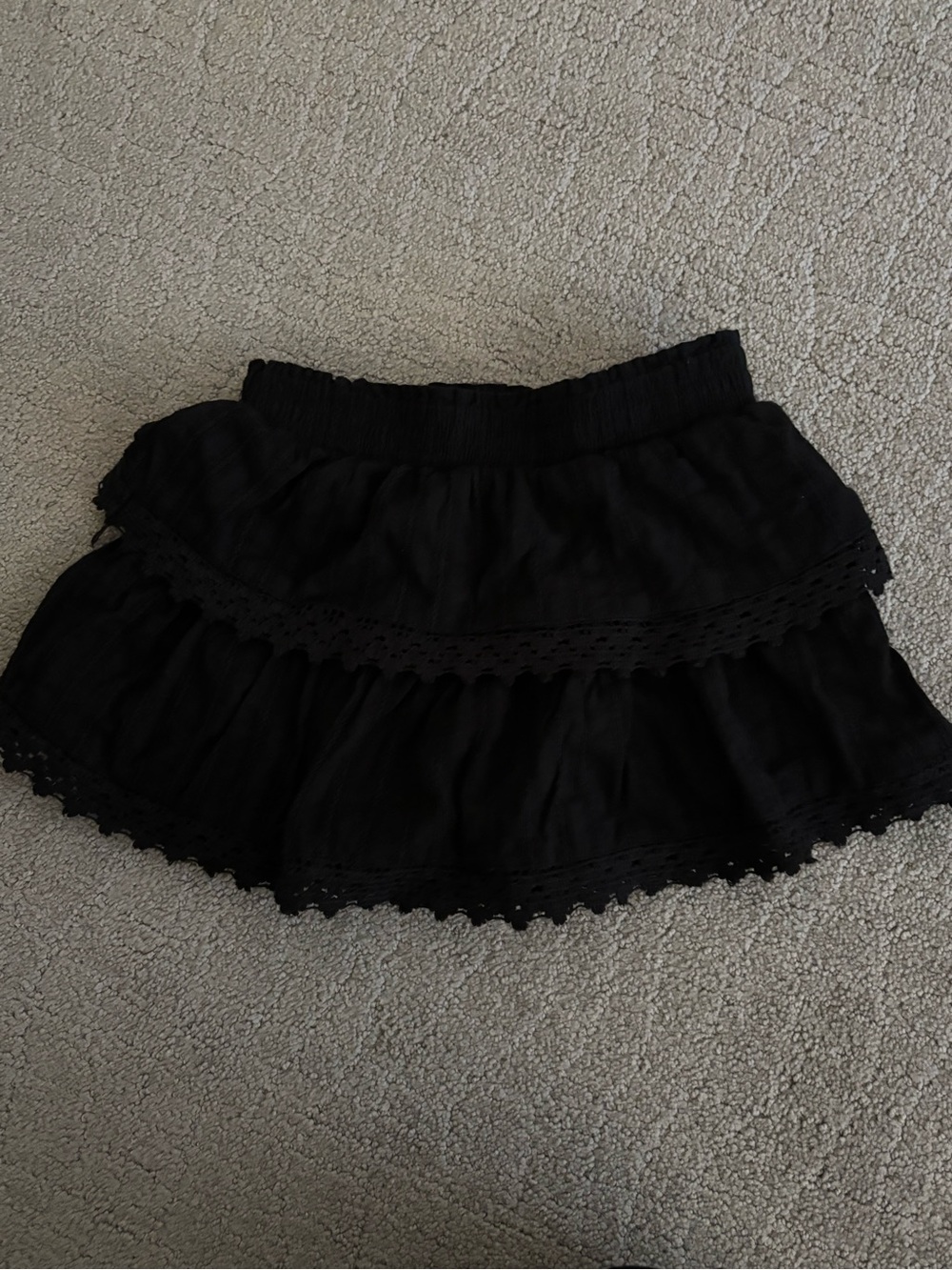 Girls Black Tiered Ruffle Skirt with Eyelet Trim